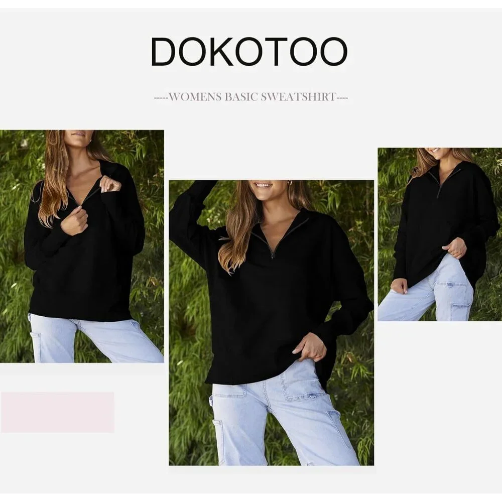 Women's Oversized Pullover Sweatshirt Long Sleeve Half Zip Casual
